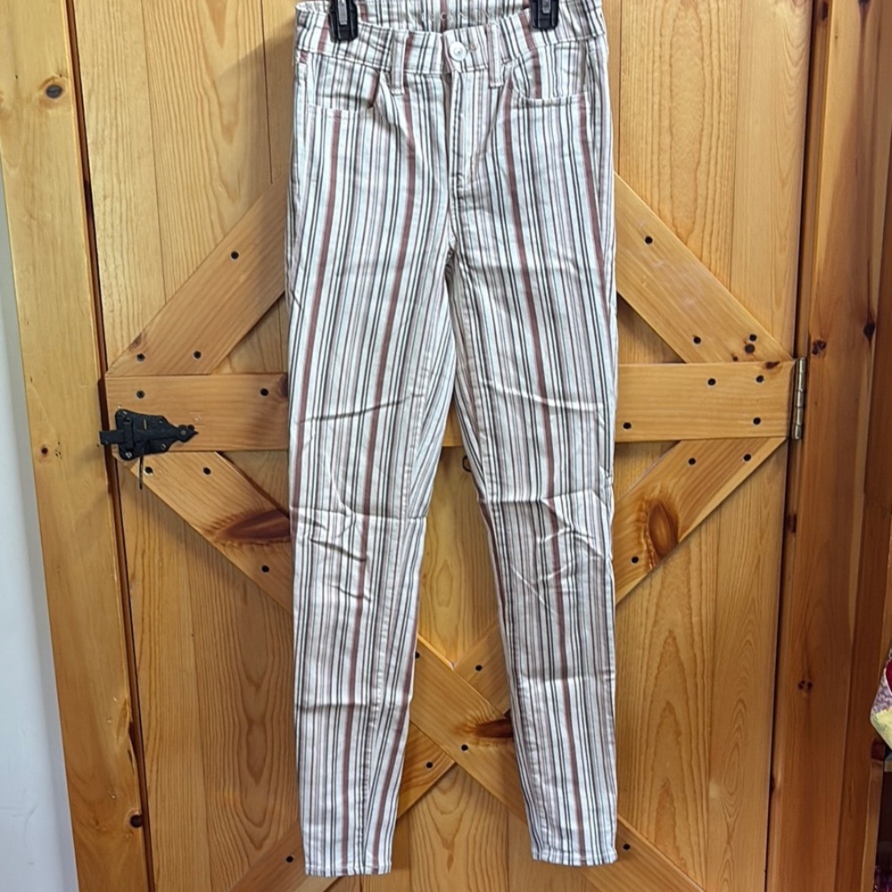 American Eagle Outfitters Striped Skinny Pants - White and Brown